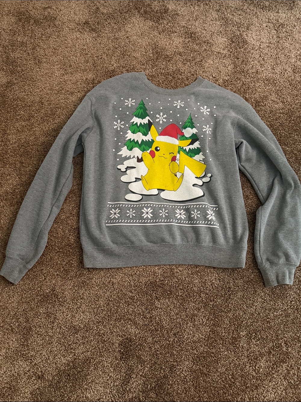Official Pokemon Gray Pikachu Holiday Sweatshirt - Men's medium